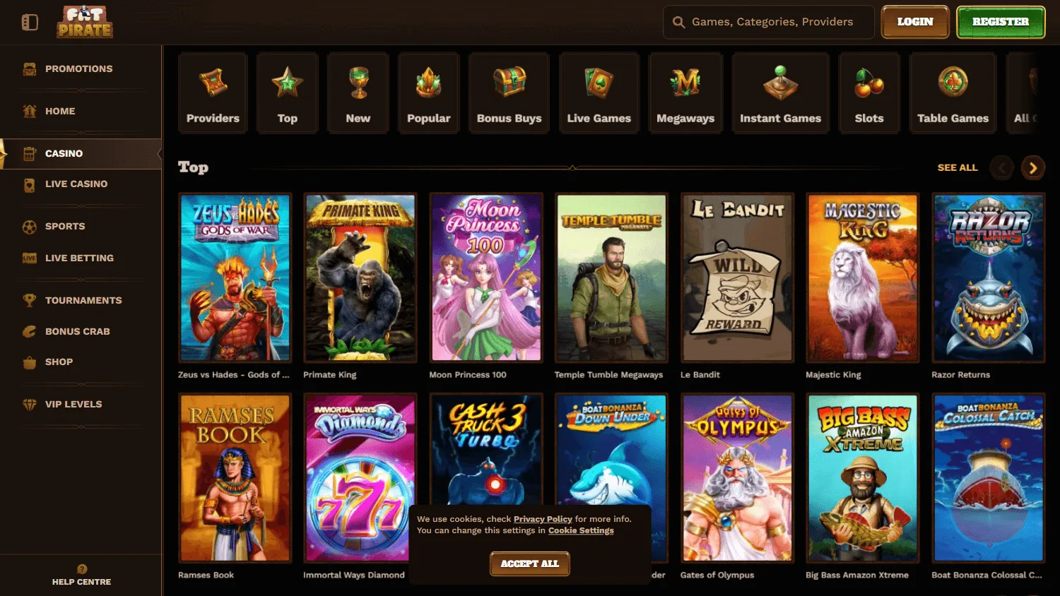 Fat Pirate Casino desktop games area