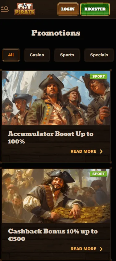 Fat Pirate Casino mobile promotions area